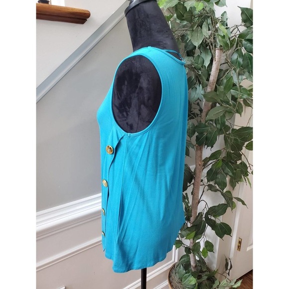 Cable & Gauge Petite Blue Gold Button Side Accent Sleeveless Top Blouse Size PM - Picture 7 of 13